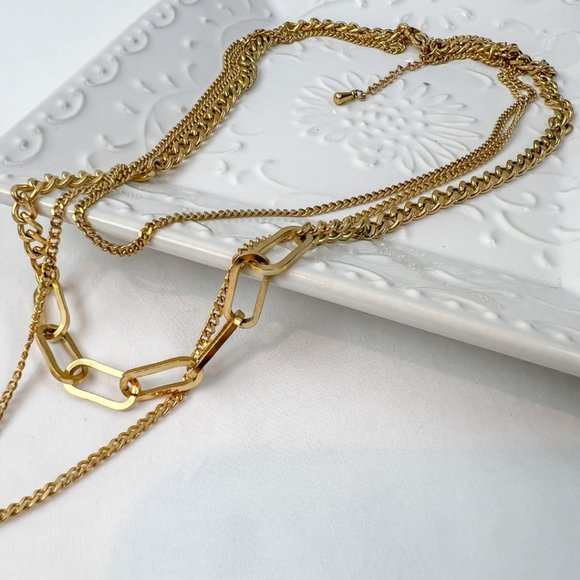 3 Layer Gold Coin Necklace Gold Layered Necklace - Picture 10 of 10